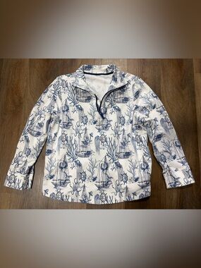 Vera Bradley Shore Enough XL 1/4 Zip Pullover Nautical Coastal Busy Blue White
